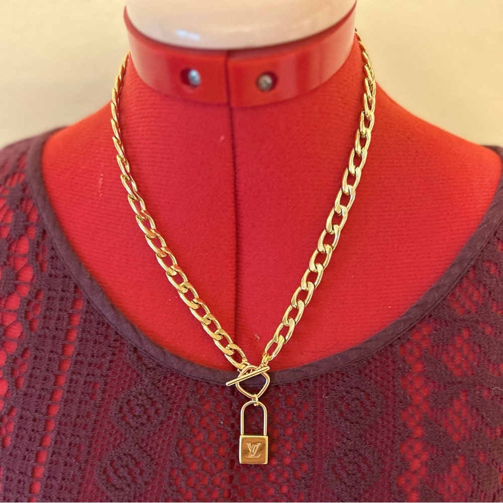 Authentic Louis Vuitton Lock Charm on 18" Unbranded Lightweight Toggle Chain